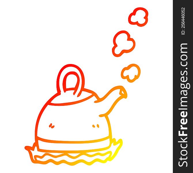 Warm Gradient Line Drawing Cartoon Kettle On Stove