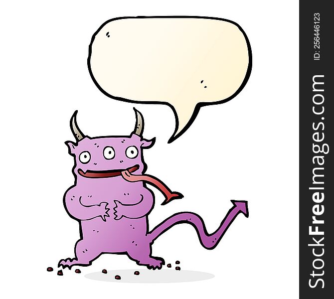 Cartoon Little Demon With Speech Bubble