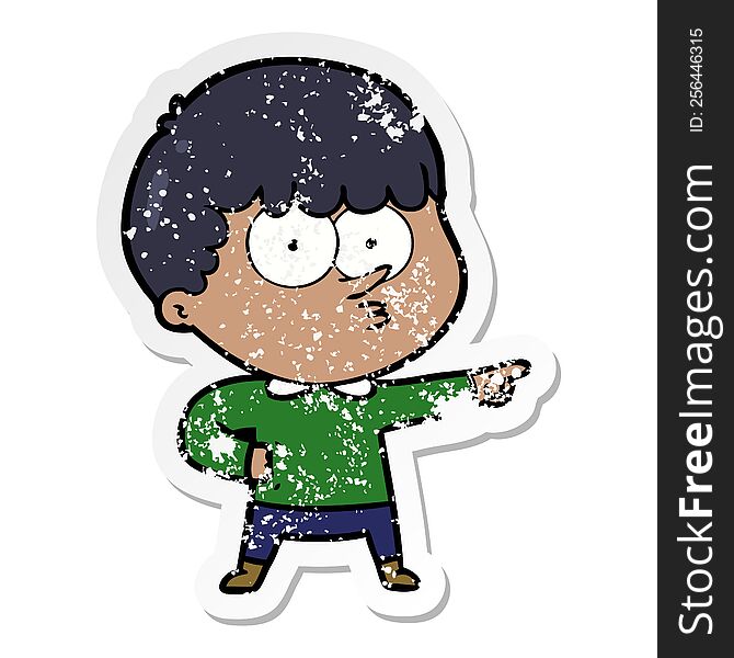 Distressed Sticker Of A Cartoon Pointing Boy