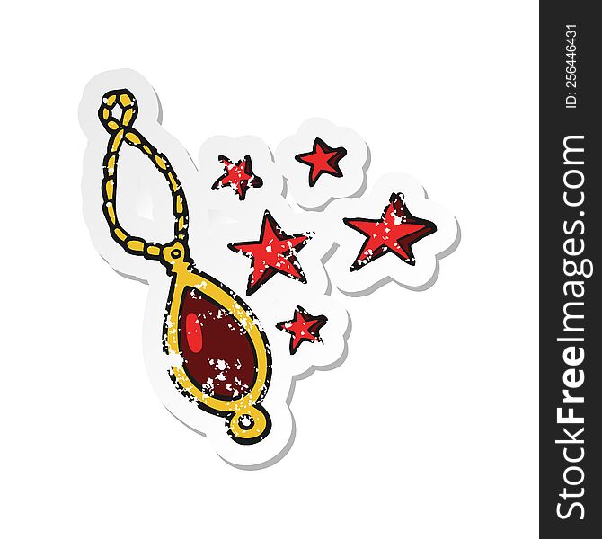 retro distressed sticker of a cartoon magical pendant