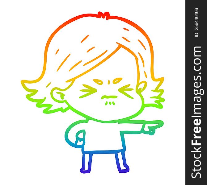 rainbow gradient line drawing cartoon angry girl