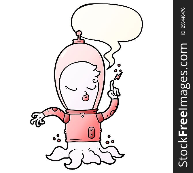 Cute Cartoon Alien And Speech Bubble In Smooth Gradient Style