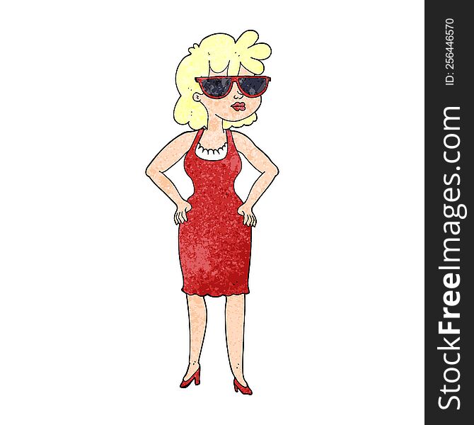freehand drawn texture cartoon woman wearing sunglasses