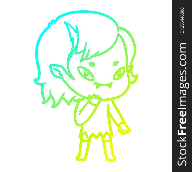 cold gradient line drawing of a cartoon friendly vampire girl considering