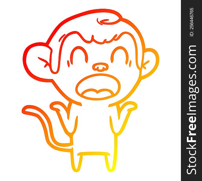 Warm Gradient Line Drawing Shouting Cartoon Monkey Shrugging Shoulders