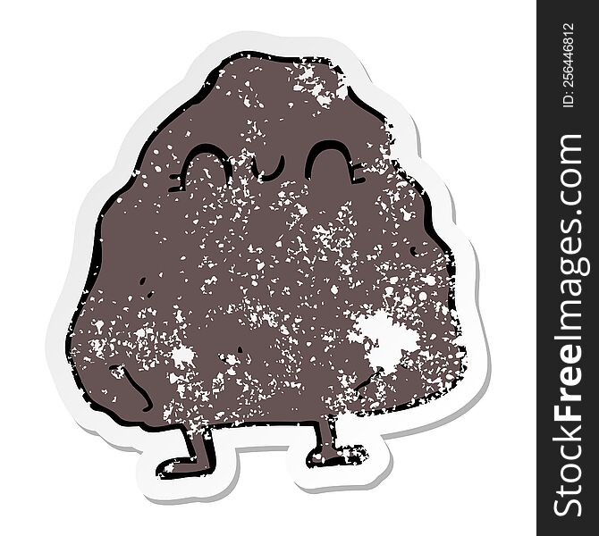 distressed sticker of a cartoon rock