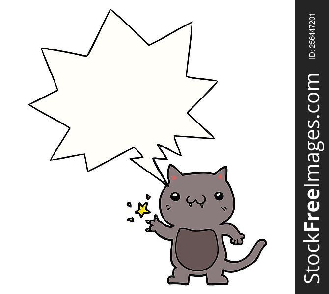 cartoon cat scratching and speech bubble