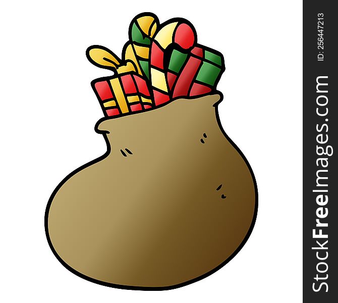 cartoon doodle bag of christmas presents