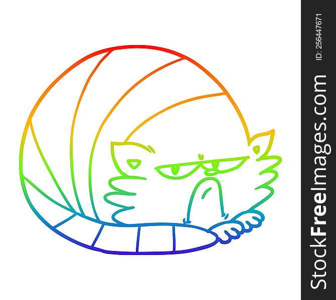 rainbow gradient line drawing of a cartoon grumpy cat