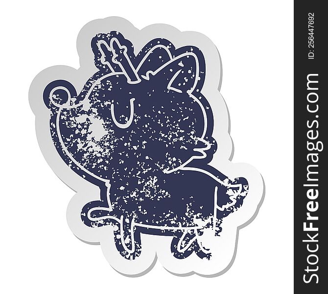 Distressed Old Sticker Of  Kawaii Cute Deer