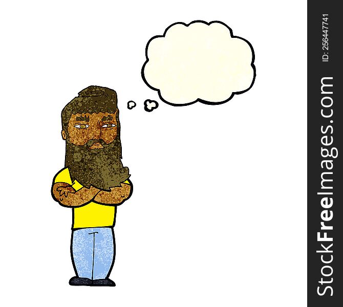 Cartoon Serious Man With Beard With Thought Bubble