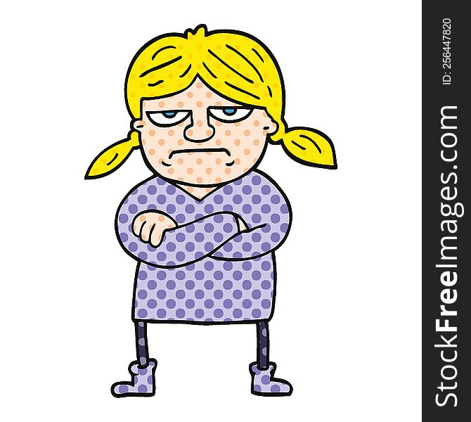 comic book style cartoon grumpy girl