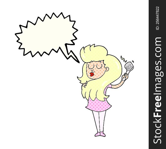 comic book speech bubble cartoon woman brushing hair