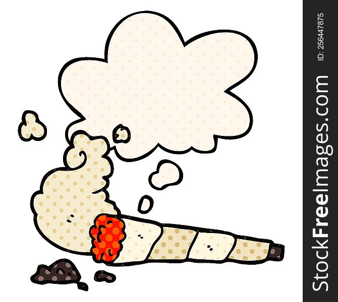 cartoon cigarette with thought bubble in comic book style