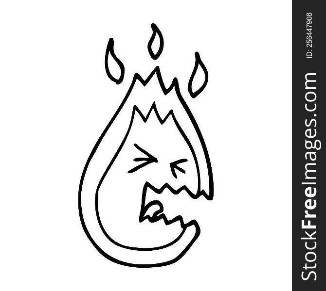 Line Drawing Cartoon Hot Angry Flame