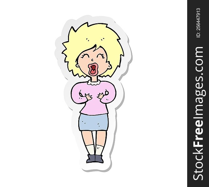 Sticker Of A Cartoon Screaming Woman