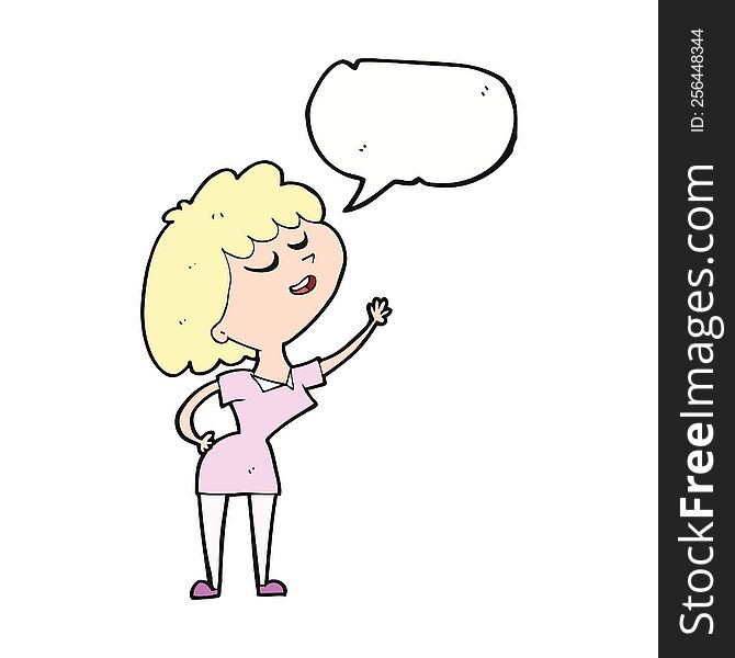 Cartoon Happy Woman About To Speak With Speech Bubble