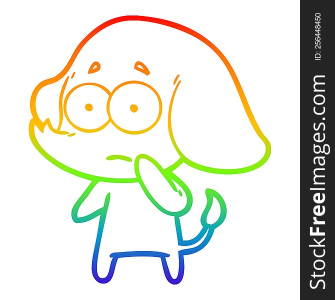 rainbow gradient line drawing of a cartoon unsure elephant