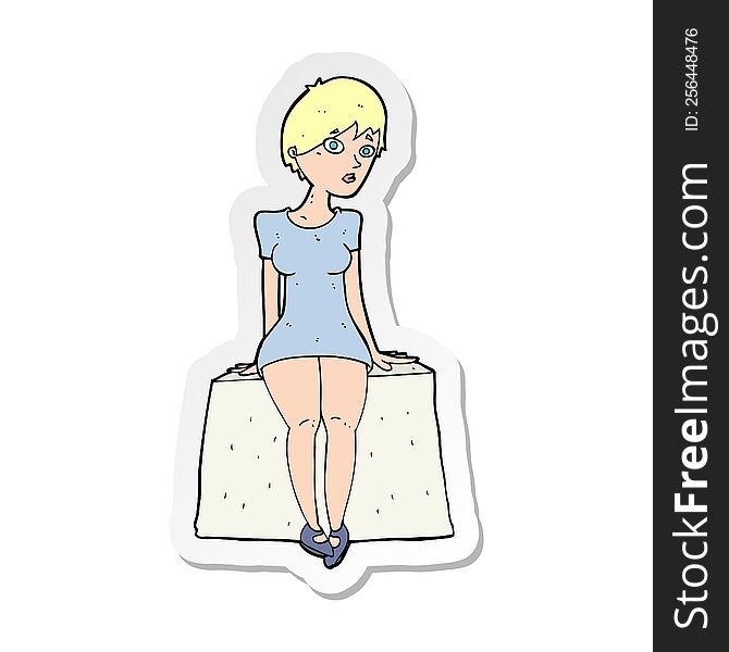 sticker of a cartoon curious woman sitting