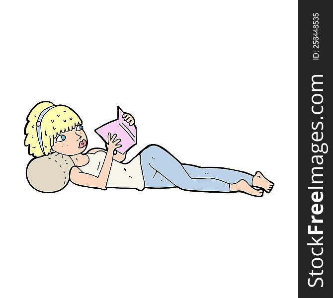 cartoon pretty woman reading book