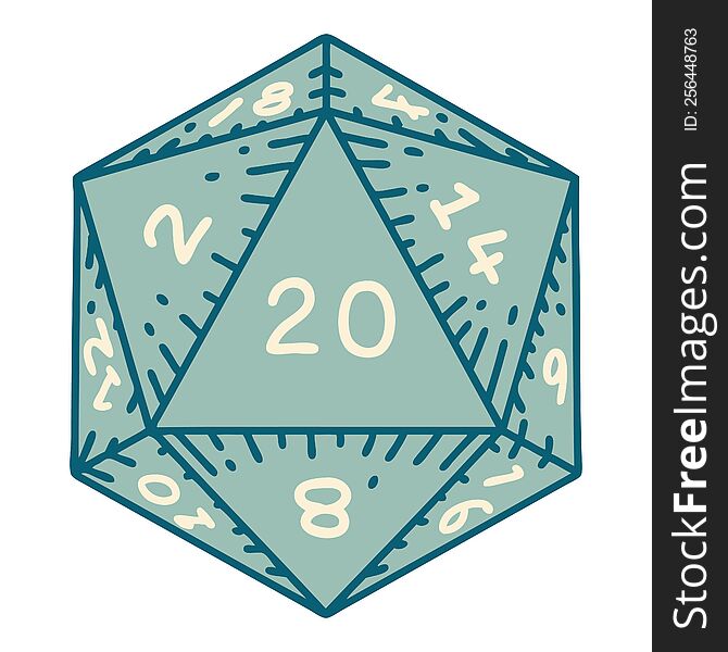 Tattoo Style Icon Of A D20 Dice