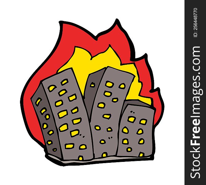 cartoon burning buildings