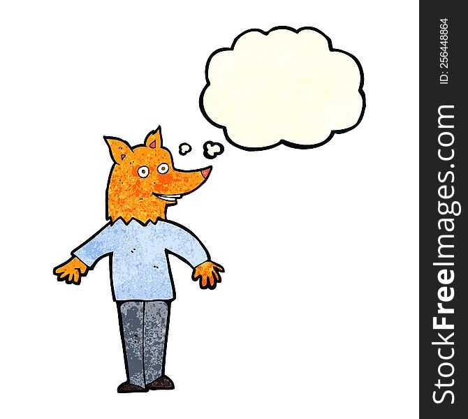Cartoon Happy Fox Man With Thought Bubble