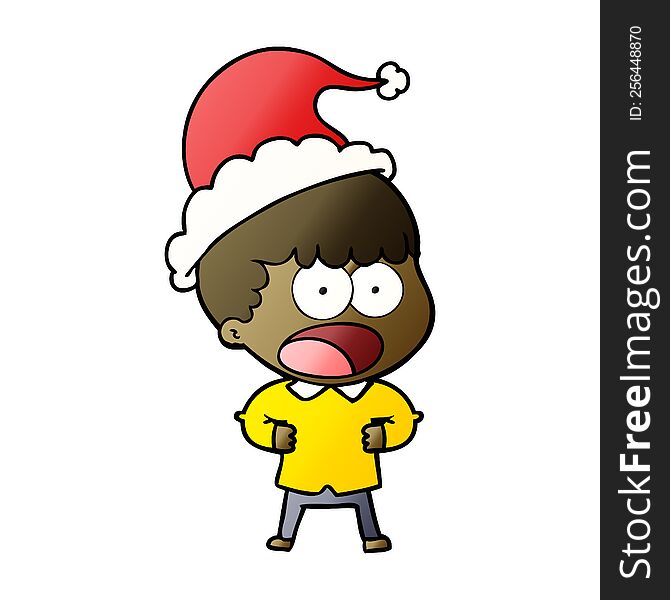 hand drawn gradient cartoon of a shocked man wearing santa hat