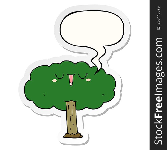 cartoon tree with speech bubble sticker. cartoon tree with speech bubble sticker