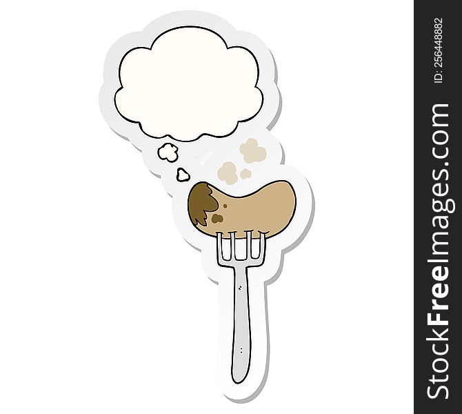 Cartoon Sausage And Fork And Thought Bubble As A Printed Sticker