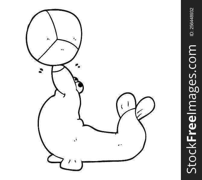 Black And White Cartoon Seal Balancing Ball