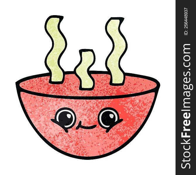 retro grunge texture cartoon bowl of hot soup