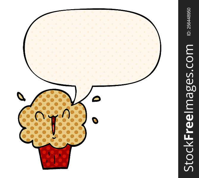 Cartoon Cupcake And Speech Bubble In Comic Book Style