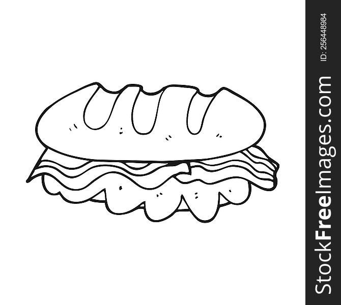 freehand drawn black and white cartoon huge sandwich