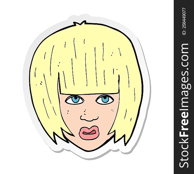 sticker of a cartoon annoyed girl with big hair