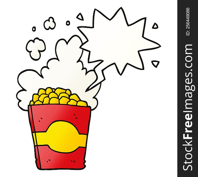 cartoon popcorn with speech bubble in smooth gradient style