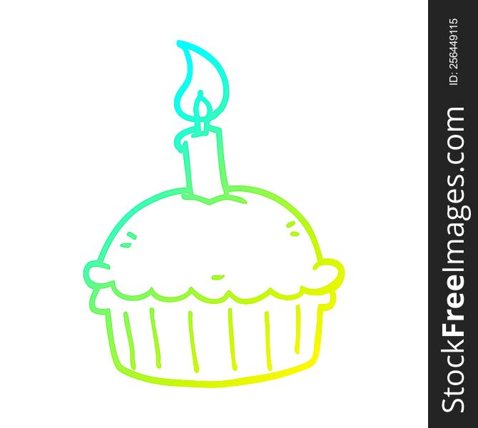 Cold Gradient Line Drawing Cartoon Birthday Cupcake
