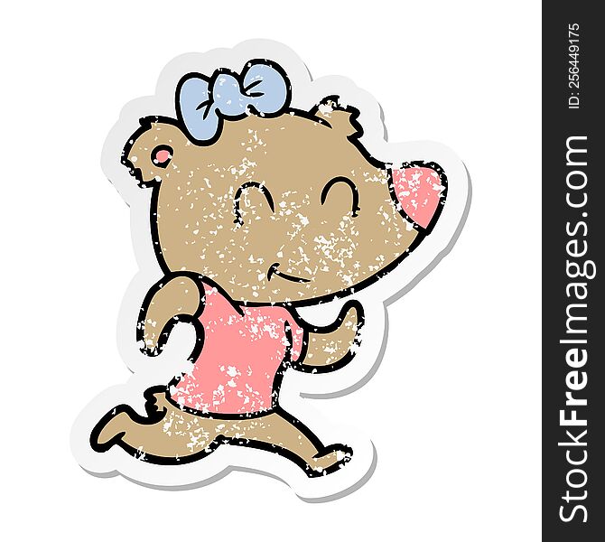 Distressed Sticker Of A Female Bear Jogging