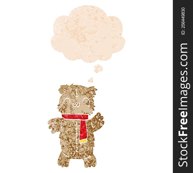Cartoon Teddy Bear And Thought Bubble In Retro Textured Style