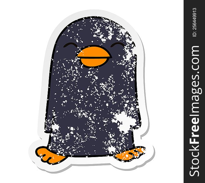 Distressed Sticker Of A Quirky Hand Drawn Cartoon Penguin