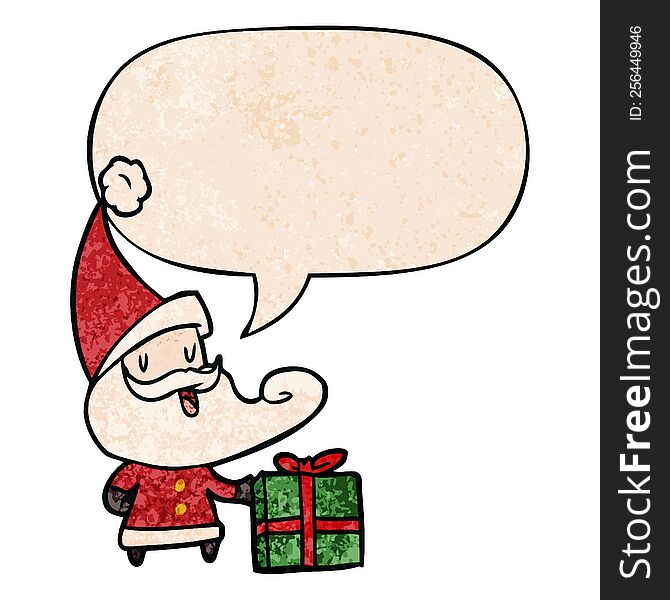 Cartoon Santa Claus And Speech Bubble In Retro Texture Style