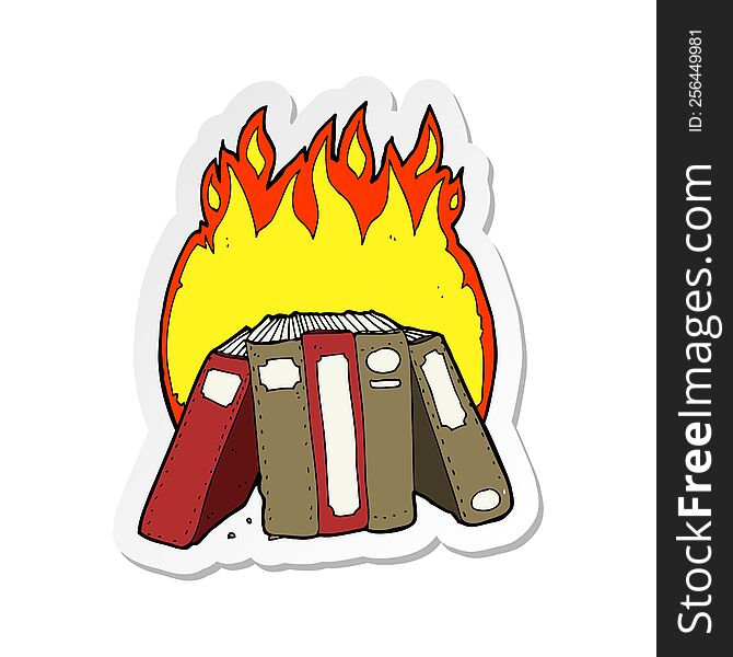 Sticker Of A Cartoon Burning Books