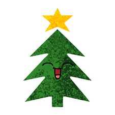 Retro Illustration Style Cartoon Christmas Tree Stock Photo