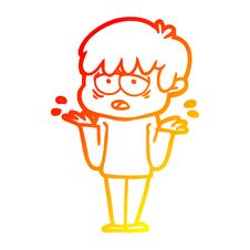 Free Warm Gradient Line Drawing Cartoon Exhausted Boy Shrugging Shoulders Stock Photo - 256458480