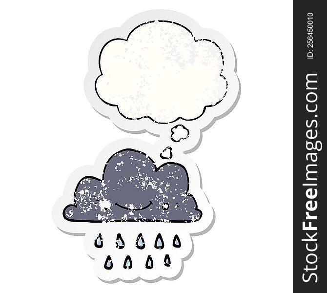 cartoon storm cloud with thought bubble as a distressed worn sticker