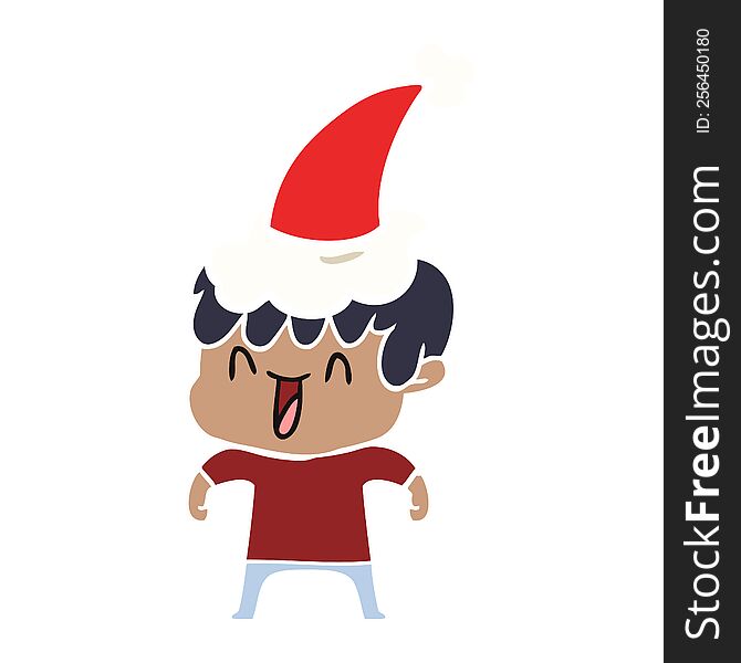 Flat Color Illustration Of A Laughing Boy Wearing Santa Hat