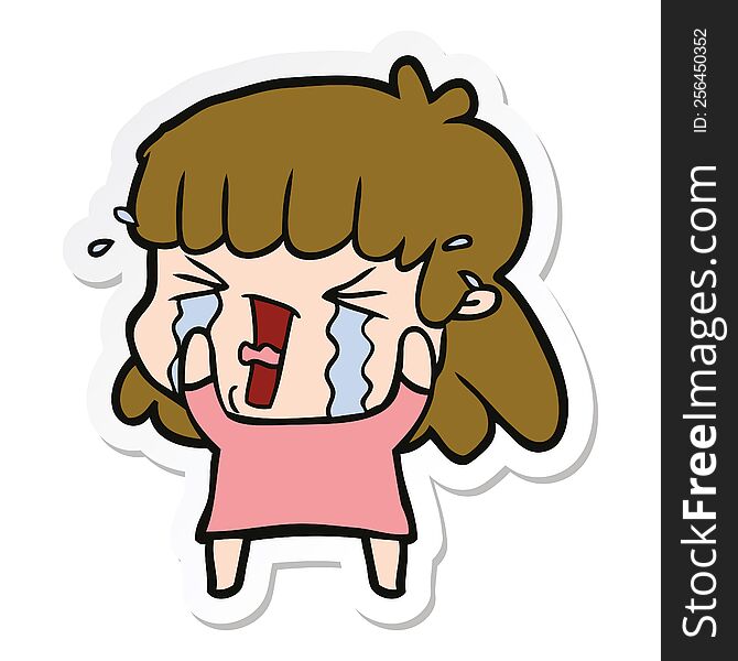 Sticker Of A Cartoon Woman In Tears