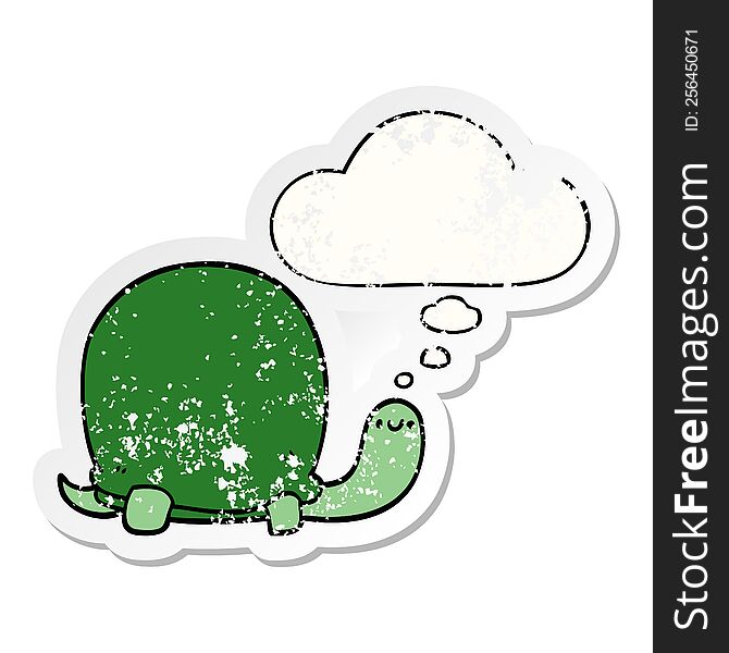 Cute Cartoon Tortoise And Thought Bubble As A Distressed Worn Sticker