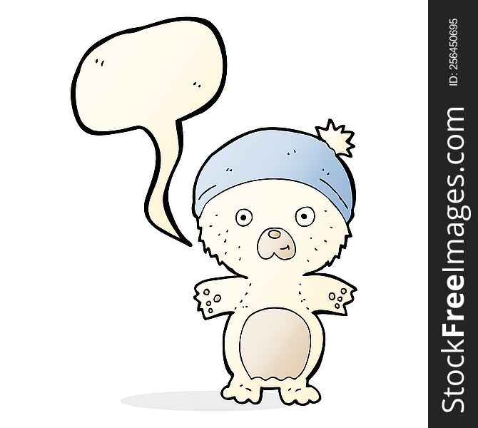 Cartoon Cute Polar Bear In Hat With Speech Bubble
