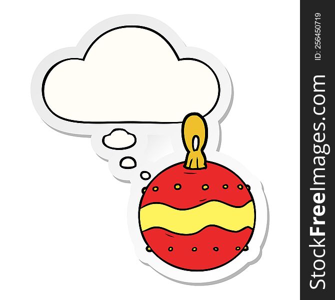 Cartoon Christmas Bauble And Thought Bubble As A Printed Sticker